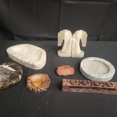 Onyx & Marble Carved Stone Desk Accessories & Décor Lot
