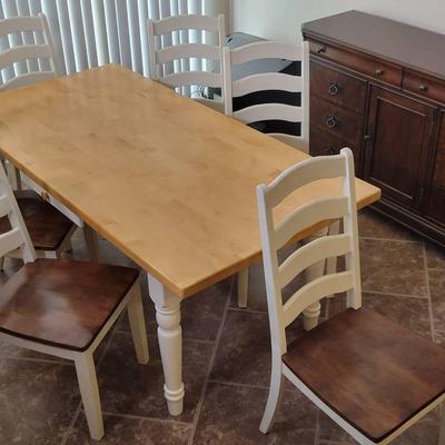 Farmhouse Dining Table with 6 Ladder-Back Chairs