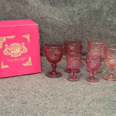 Vintage Madonna Inn Pink Rose Goblets – Set of 6 with Original Box