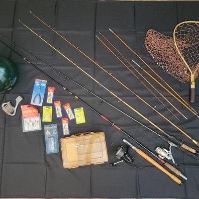 Vintage Fishing Lot | Japanese Glass Float, Bamboo Fly Rod, Garcia & Shakespeare Rods, Mitchell Reel
