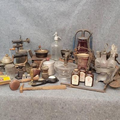 Antique & Vintage Collectibles Lot – Uranium Glass, Apothecary Bottles, Tools, Lanterns & More