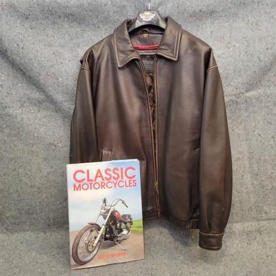 St. John’s Bay Men’s XL Brown Leather Jacket with Classic Motorcycles Book by Mick Walker