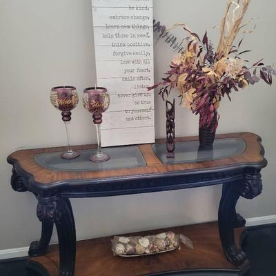Ornate Glass Top Hallway Console Table