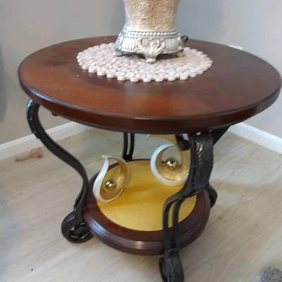 Twin Metal Frame Wood Top End Tables