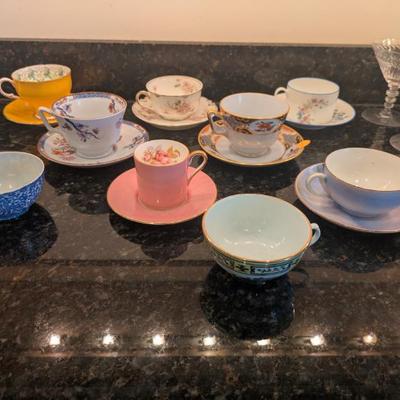 variety of vintage tea cups