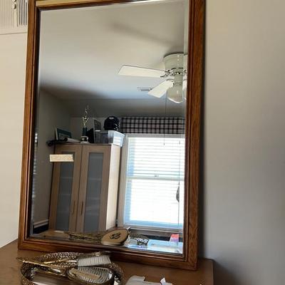 Heavy Hanging Wood mirror & woman's 4-piece Vanity set
