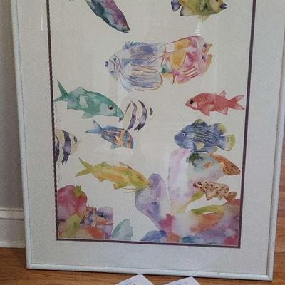 Signed Colorful Fish Print  "Traffic Jam" & 2 Books