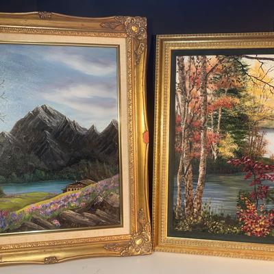 Mountain & River Signed Oil Paintings