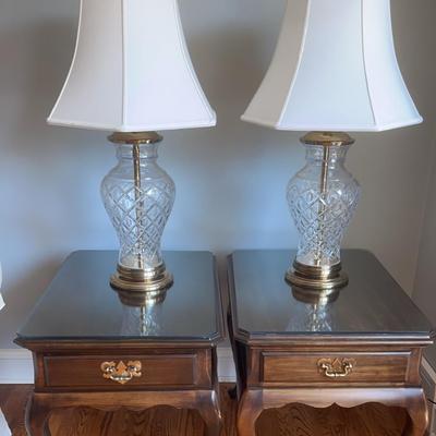 Wood Side Tables And Glass Lamps