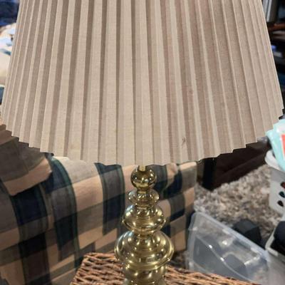 Brass Lamp, Hurricane Lamps & Wicker Side Table