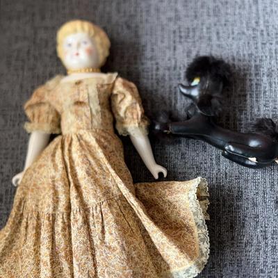 Porcelain Doll & Vintage Woolikin Poodle
