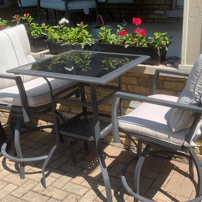 Hi-Top Patio Table With 2 Swivel Chairs