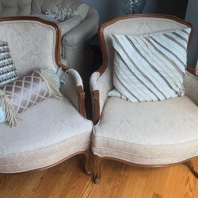 2 Wood Upholstered Armchairs