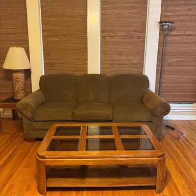Sofa with Coffee Table, End Table & Lamps