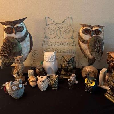 Owl Figurines Collection — Mixed Materials & Sizes