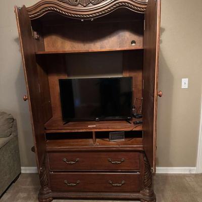 Wood Armoire with Onn TV – 82”H x 43.5”W x 19.5”D