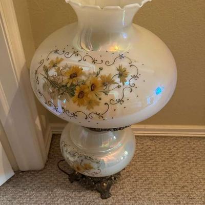 Antique Milk Glass Hurricane Lamp – Painted Floral Design