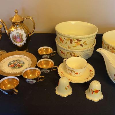 Crest-O-Gold Tea Set with Gold Trim, Hall Autumn Leaf “Fall Baking & Tea” Collection