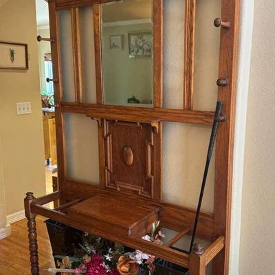 Wooden Coat Rack with Storage — 79 ½" x 45" x 11"