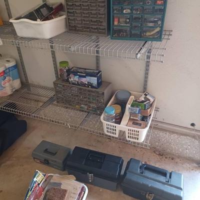 Large Lot of Hardware with Storage Bins & Toolboxes