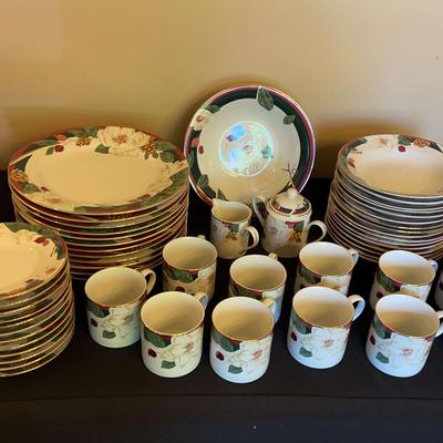 Tienshan Fine China Magnolia Pattern – Dish Set with Plates, Cups, Bowls