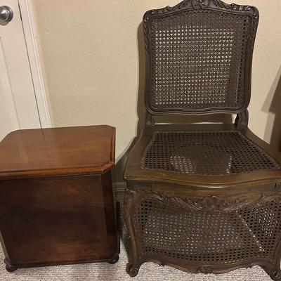 Antique Bedside Potty Chairs – Cane-Back & Wooden Commode Cabinet