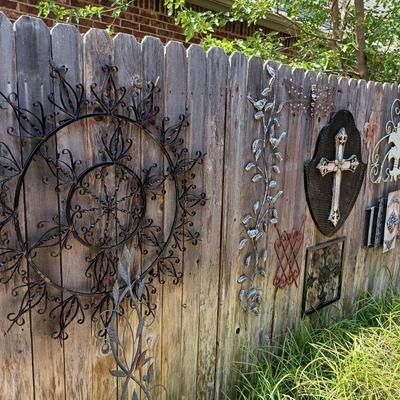 Fence Art and Outdoor Signs Lot #8 – Large Metal Sunburst, Crosses, Floral Accents & More