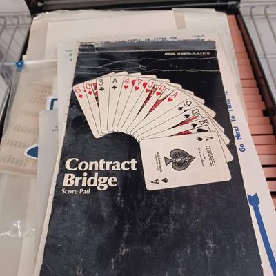 Vintage case loaded with bridge cards, boards and accessories. 