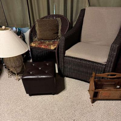 Wicker Chairs, Lamp & Footstool