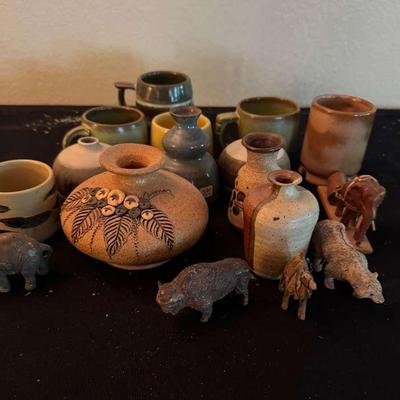 Frankoma Coffee Cups and Assorted Ceramic Pots