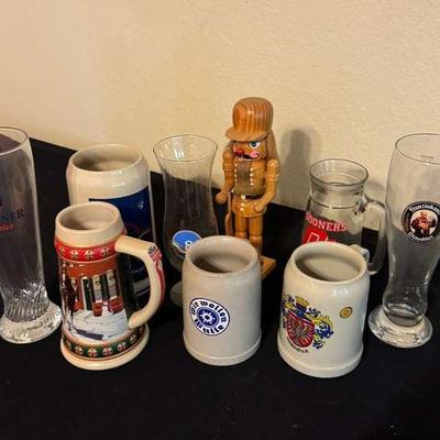 Lot of German Beer Steins, Beer Glasses & Nutcracker