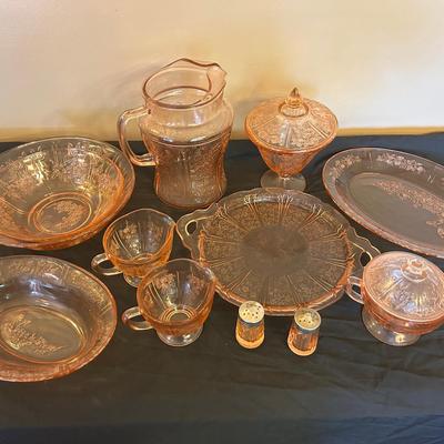 Antique Pink Depression Glass Set – Pitcher, Salt & Pepper Shakers, Bowls, Platter & More
