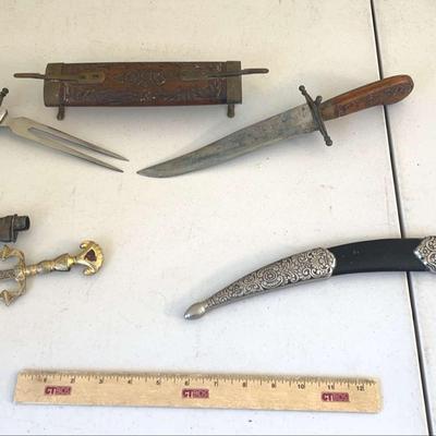 India Knife & Fork, Vintage Letter Opener, & Vintage Mughal Turkish Dagger