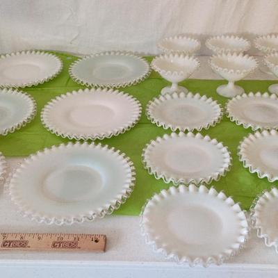 Fenton Silver crest Milk Glass W/ Ruffled Edge Dessert Set