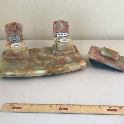 Vintage Onyx Inwell Desk Set
