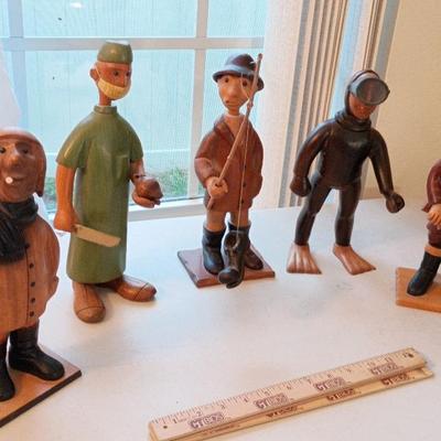5 Vintage Italian Romer Carved Wood Folk Art Figures, 12 In Tall