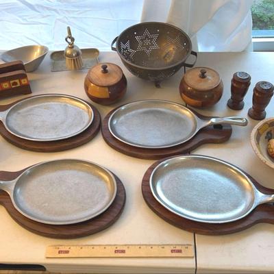 Wilton Armetale Fajita Skillets, Vintage Colander, Wood Salt & Pepper Shakers & More
