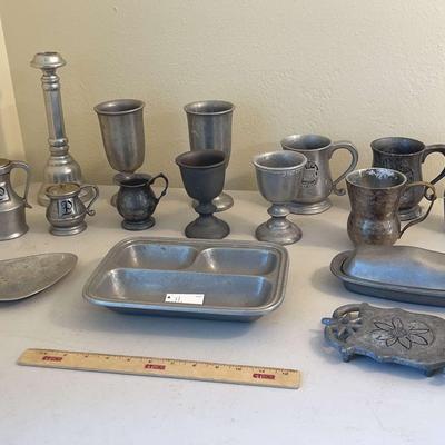 Vintage Pewter Lot - Evans Table Lighter, Wilton Pepper Shakers, Wilton Serving Tray