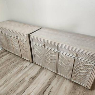Set of 2 Vintage Wicker/Rattan Buffet Cabinets - 49x19x30"