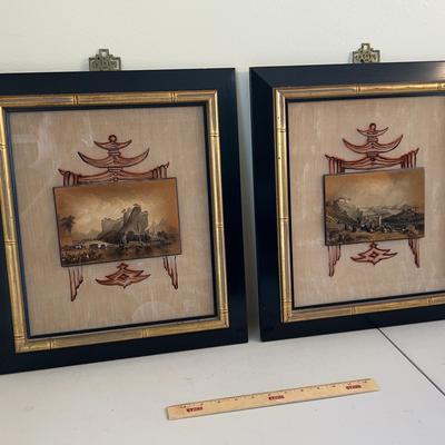 Antique Framed Asian Engravings - 17x19" each