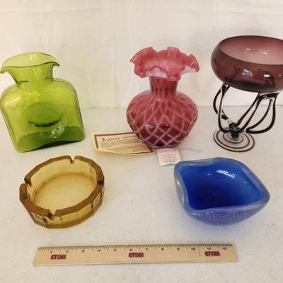 5pc Art Glass - Fenton Vase, Blenko Bottle, Krosno Poland "Jellyfish"