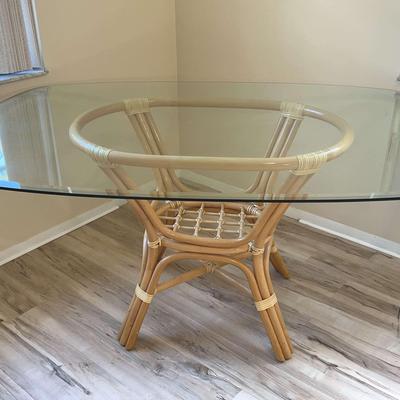 Wicker Glass Top Table (No Chairs) 62x30x43