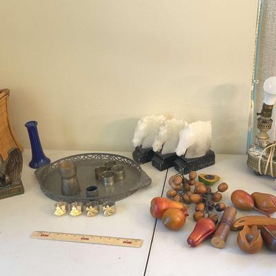 Vintage Decor - Marble Horses, Wooden Fruit, & Pewter Tray