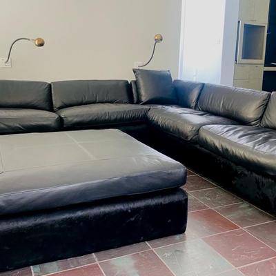 Leather & Pony Hair Custom Sofa & Ottoman