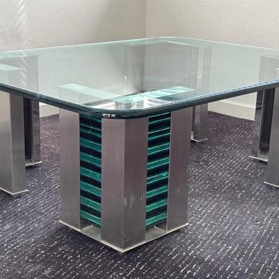 Modern Geometric Glass & Chrome Coffee Table 