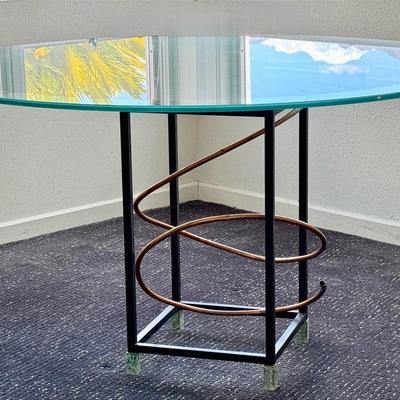 Rosen Designed, 1980 Round Glass & Copper Table 