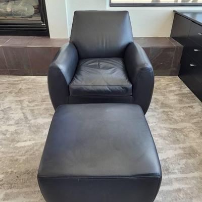 Dakota Jackson Leather Armchair & Ottoman 