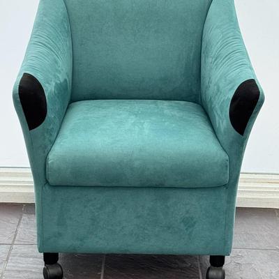 Green Suede Barrel Chair On Wheels