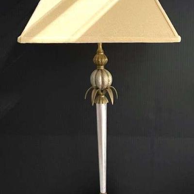 Brass And Silver Tall Wood And Metal Table Lamp