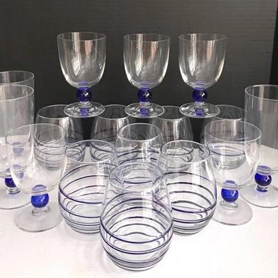Blue Swirline Stemless Wine Glasses With Goblets (16)